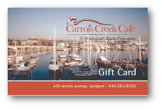 Carrols Creek logo over an image of several boats docked at a pier.